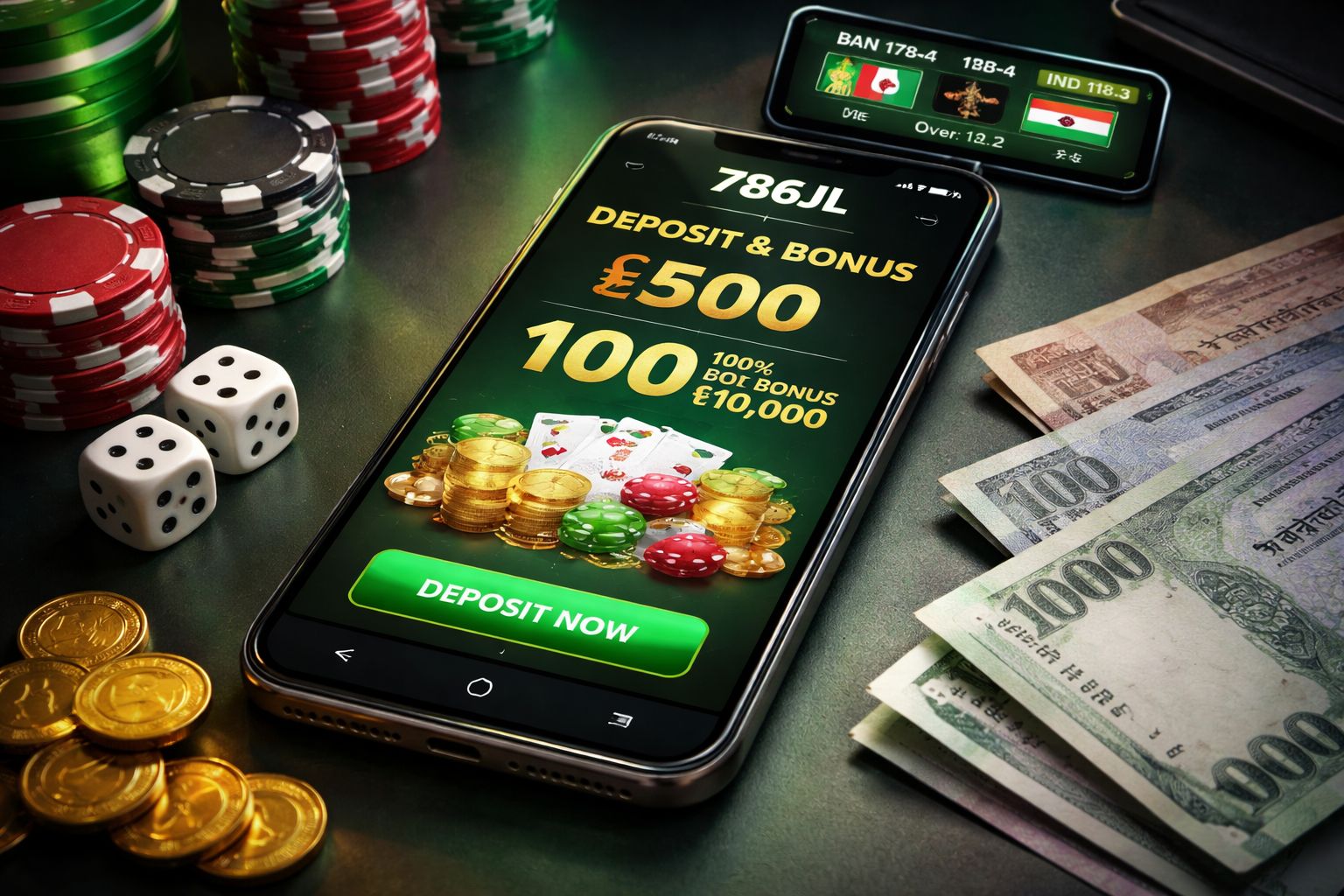 786JL welcome bonus deposit screen with ৳500 minimum requirement